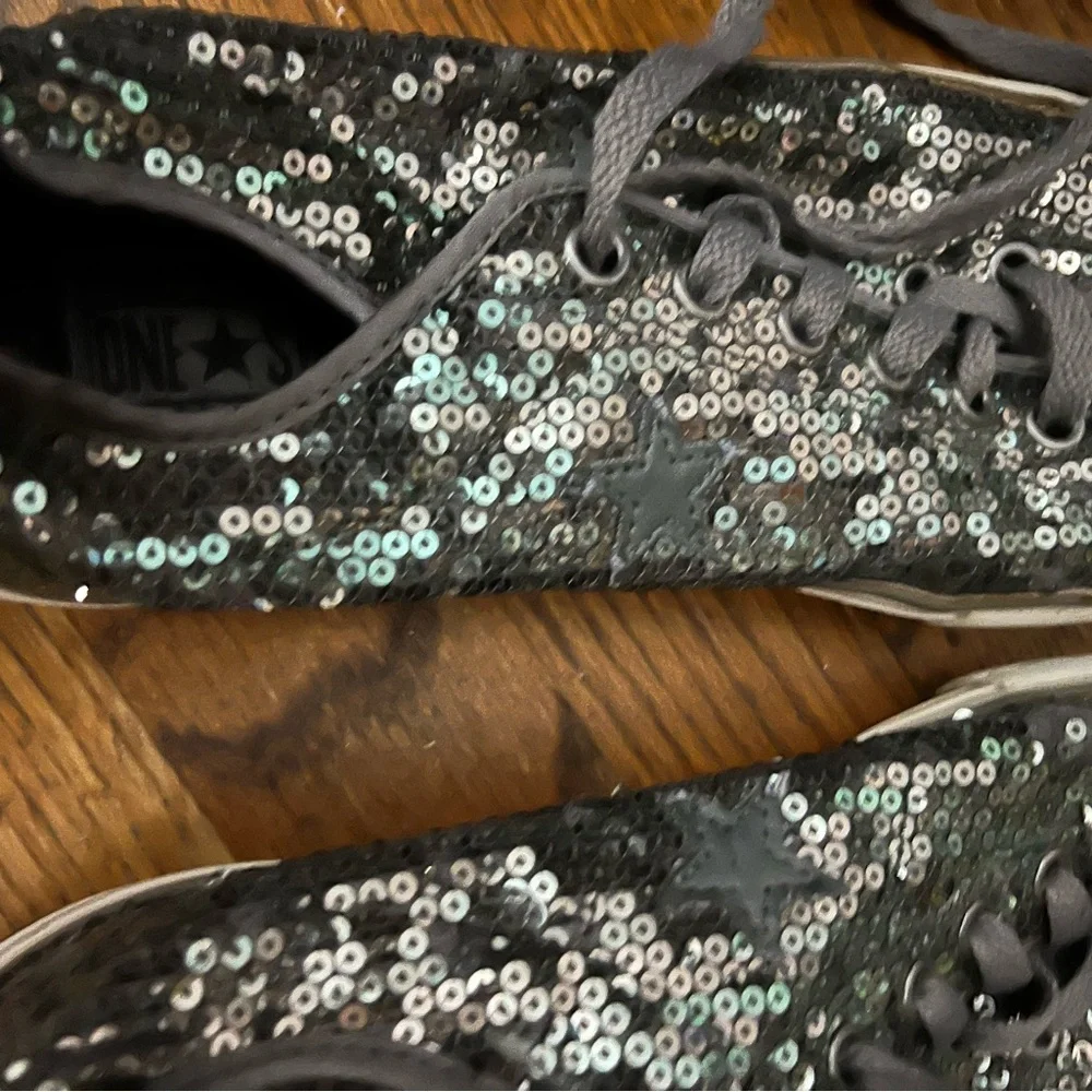 Converse SEQUIN SNEAKERS women’s sz 8 One Star Bling sparkle army green sequins - Picture 6 of 10